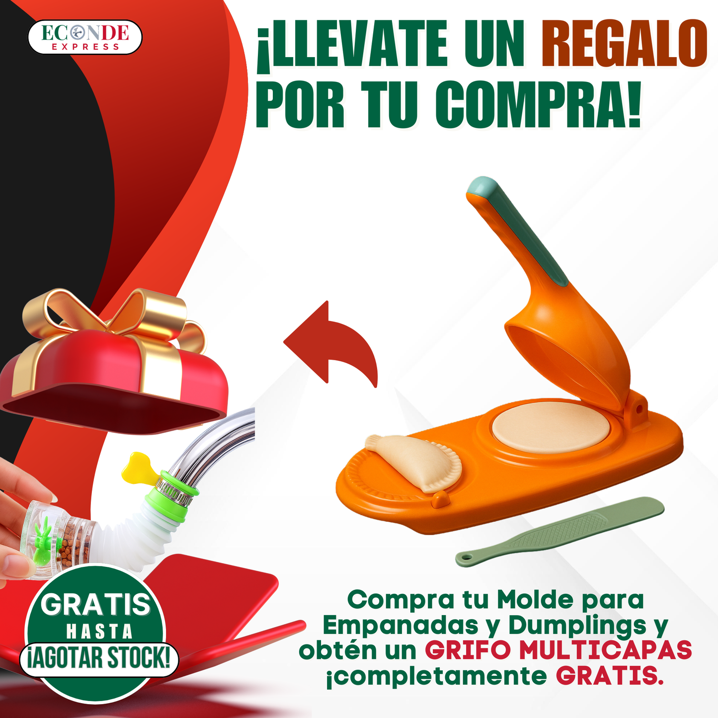 💥¡El Combo Perfecto para tu Cocina! 🎁 ¡Oferta Exclusiva,  Llévate 1 Molde para Empanadas + Grifo Multicapas de Regalo! 🎁