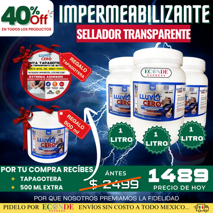 Protege tu Hogar con LLUVIA CERO 🎁 ¡Oferta Exclusiva, 3 Litros al Precio de 1 + 500 ML + Tapagoteras Impermeabilizante  de Regalo! 🎁